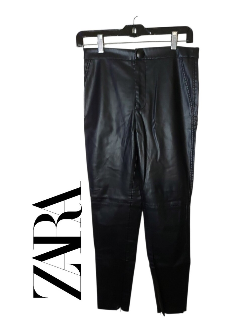Zara Vegan Faux Leather Pants With Zipper Detail